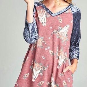 Oddi Floral Longhorn Dress with Crushed Velvet